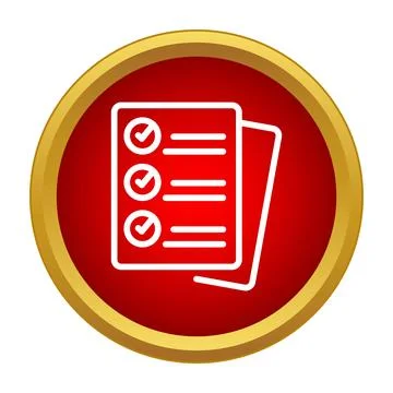Checklist document icon verifying completed tasks in red circle Stock Illustration