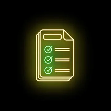 Checklist document neon glowing task success icon Stock Illustration