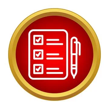 Checklist document with pen icon over red button Illustrazione stock