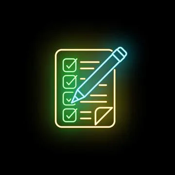 Checklist document with pencil neon line icon イラスト素材