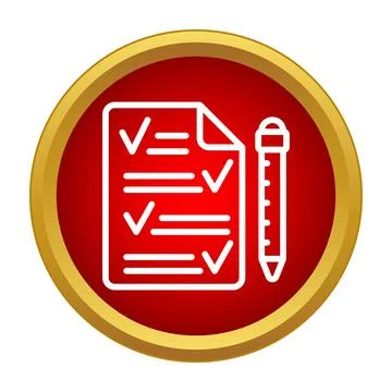 Checklist document with pencil on round red button イラスト素材
