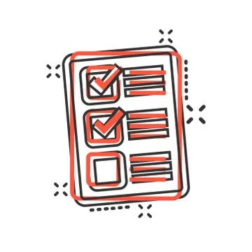 Checklist document sign icon in comic style. Survey vector cartoon illustrati Stock Illustration
