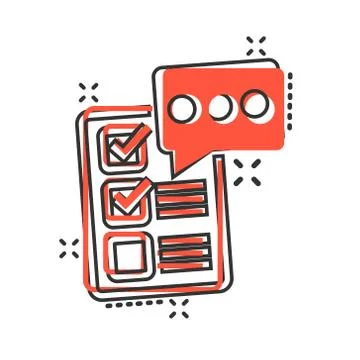 Checklist document sign icon in comic style. Survey vector cartoon illustrati Stock Illustration