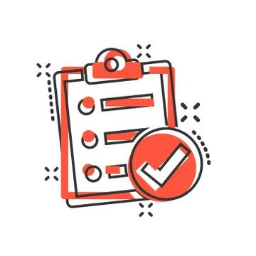 Checklist document sign icon in comic style. Survey vector cartoon illustrati Stock Illustration