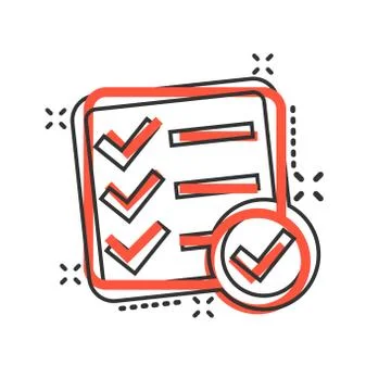 Checklist document sign icon in comic style. Survey vector cartoon illustrati Stock Illustration