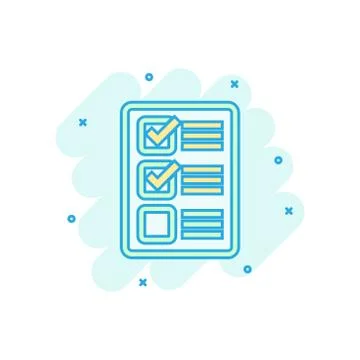 Checklist document sign icon in comic style. Survey vector cartoon illustrati Illustrazione stock