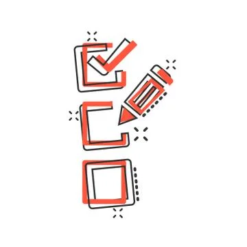 Checklist document sign icon in comic style. Survey vector cartoon illustrati Stock Illustration