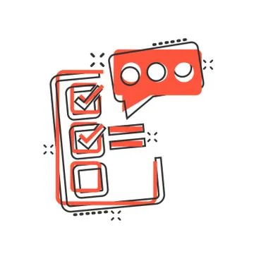 Checklist document sign icon in comic style. Survey vector cartoon illustrati Stock Illustration