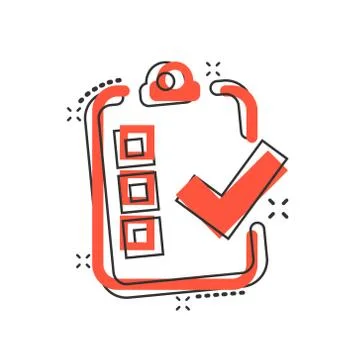 Checklist document sign icon in comic style. Survey vector cartoon illustrati Stock Illustration