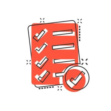 Checklist document sign icon in comic style. Survey vector cartoon illustrati Stock Illustration