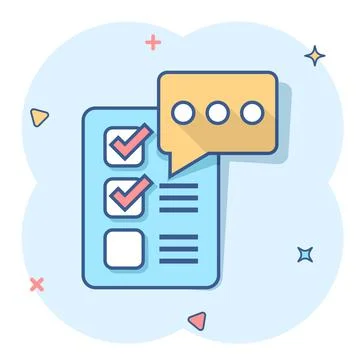 Checklist document sign icon in comic style. Survey vector cartoon illustrati Stock Illustration