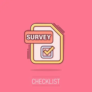 Checklist document sign icon in comic style. Survey vector cartoon illustra.. Stock Illustration