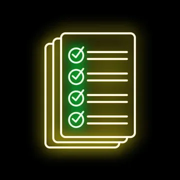 Checklist documents achieving goals neon icon illustration Stock Illustration