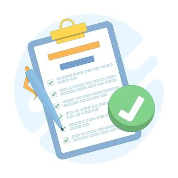 Checklist documents on clipboard with approval and rejection marks Illustrazione stock
