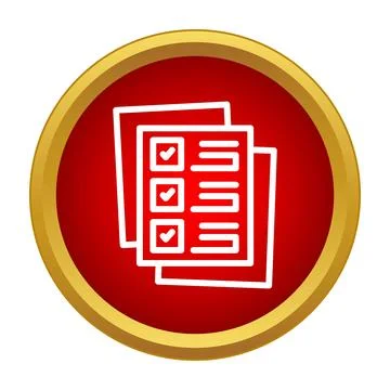 Checklist documents with survey ticks on red background icon Stock Illustration