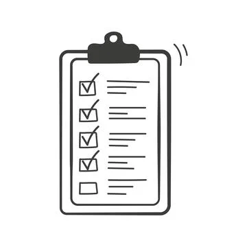 Checklist doodle icon. Hand drawn clipboard template vector illustration Stock Illustration