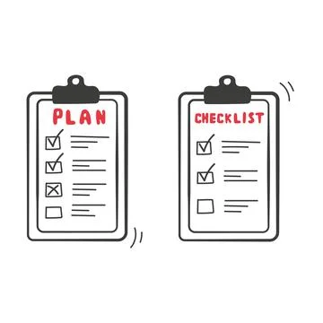 Checklist doodle icon set. Hand drawn clipboard template vector illustration Stock Illustration