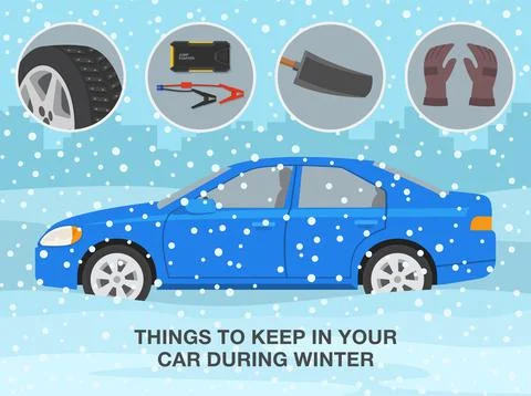 Checklist for drivers. Things to keep in your car during winter. Stock Illustration