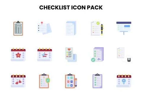Checklist Flat Set Icons Pack Stock Illustration