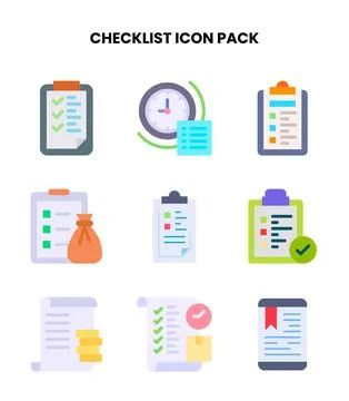 Checklist Flat Vector Icons Pack Stock Illustration