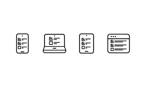 Checklist on gadget icon set. Event reminder. Survey. Mobile computer. Vector イラスト素材