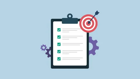 Checklist with Gear and Target for Goal Achievement 2d with Alpha Matte Stock Footage 337805990