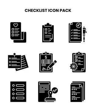 Checklist Glyph Set Icons Pack Stock Illustration