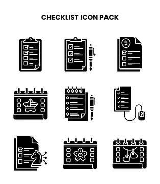 Checklist Glyph Set Icons Pack Stock Illustration