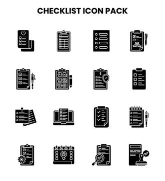 Checklist Glyph Vector Icons Pack Stock Illustration