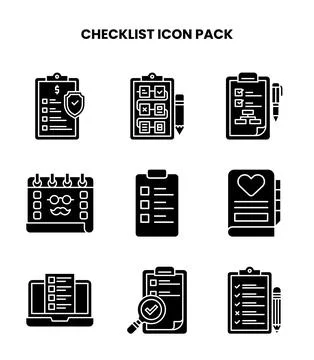 Checklist Glyph Vector Icons Pack Stock Illustration