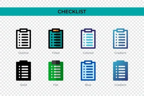 Checklist icon in different style. Checklist vector icons designed in outli.. Stock Illustration