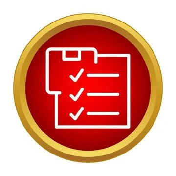 Checklist icon displaying completed tasks on red circle button Stock Illustration
