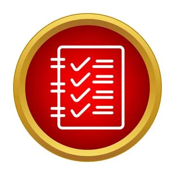 Checklist icon showing completed tasks in red button Stock Illustration