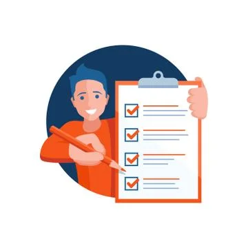 Checklist icon - smiling man with completed list Stock Illustration