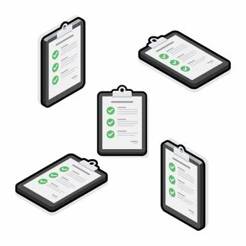 Checklist Isometric &amp; Flat - Black Stroke+Shadow icon vector. Stock Illustration