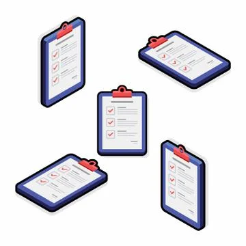 Checklist Isometric &amp; Flat - Black Stroke+Shadow icon vector. Stock Illustration