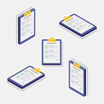 Checklist Isometric &amp; Flat - White Stroke+Shadow icon vector. Stock Illustration