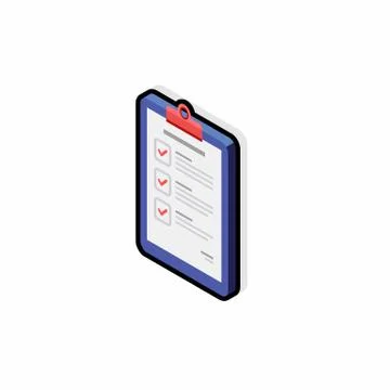 Checklist Isometric left view - Black Stroke+Shadow icon vector isometric. Stock Illustration