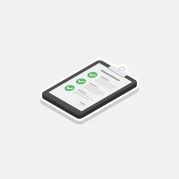 Checklist Isometric left view - White Stroke+Shadow icon vector isometric. Stock Illustration