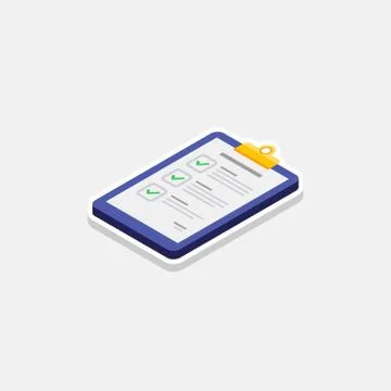Checklist Isometric left view - White Stroke+Shadow icon vector isometric. Stock Illustration