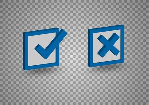 Checklist isometric vector. Right and cross check symbol with blue color for  Stock Illustration