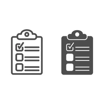 Checklist line and solid icon, business concept, Clipboard sign on white 스톡 일러스트