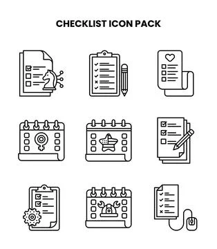 Checklist Line Collection Icons Pack Stock Illustration