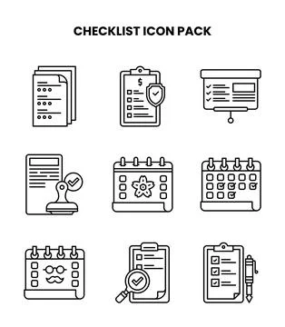 Checklist Line Collection Icons Pack Stock Illustration
