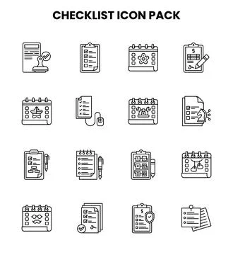Checklist Line Collection Icons Pack Stock Illustration