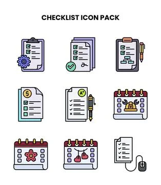 Checklist Lineal Color Icons Pack Stock Illustration