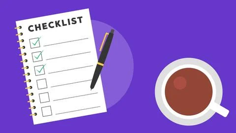 Checklist Notebook with Coffee Cup Flat Illustration Stock Illustration