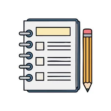 (Checklist Notepad and Pencil Icon. A vibrant doodle illustration of a spir.. Stock Illustration