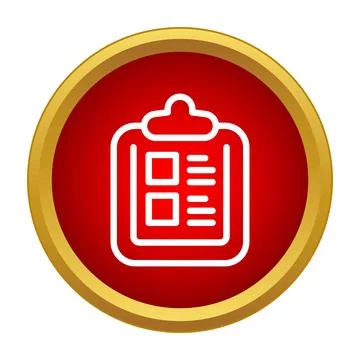 Checklist or survey form on a red button icon 스톡 일러스트