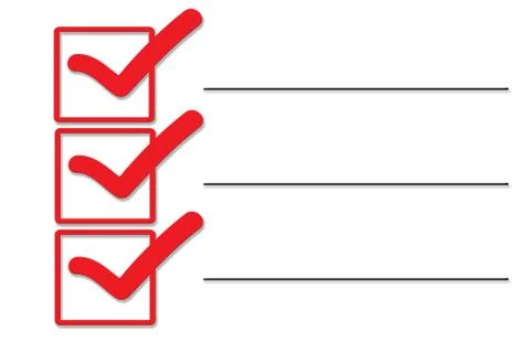 Checklist or wish list. A box with red colored tick mark and lines isolated o Stock Illustration